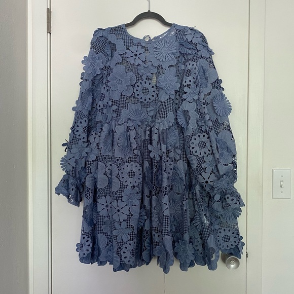ASOS Tiered Mini Dress w/3D floral embroidery, cornflower blue, 4 - Picture 2 of 8